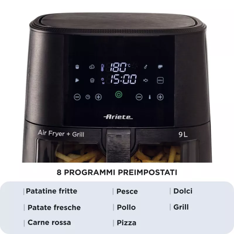 Ariete 4630 Oro gruzdintuvė 9L, 1300W, talpa 9L, gaminimo talpa 2,5kg, 8 išankstinių programų, temperatūra iki 200°, skaidrus krepšelis, juoda