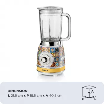 Ariete 583 Positano blenderis 1,5 l stiklinis indas, 4 nerūdijančio plieno peiliai, 4 greičiai + impulsas, 1000 W