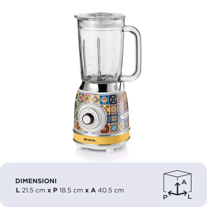 Ariete 583 Positano blenderis 1,5 l stiklinis indas, 4 nerūdijančio plieno peiliai, 4 greičiai + impulsas, 1000 W