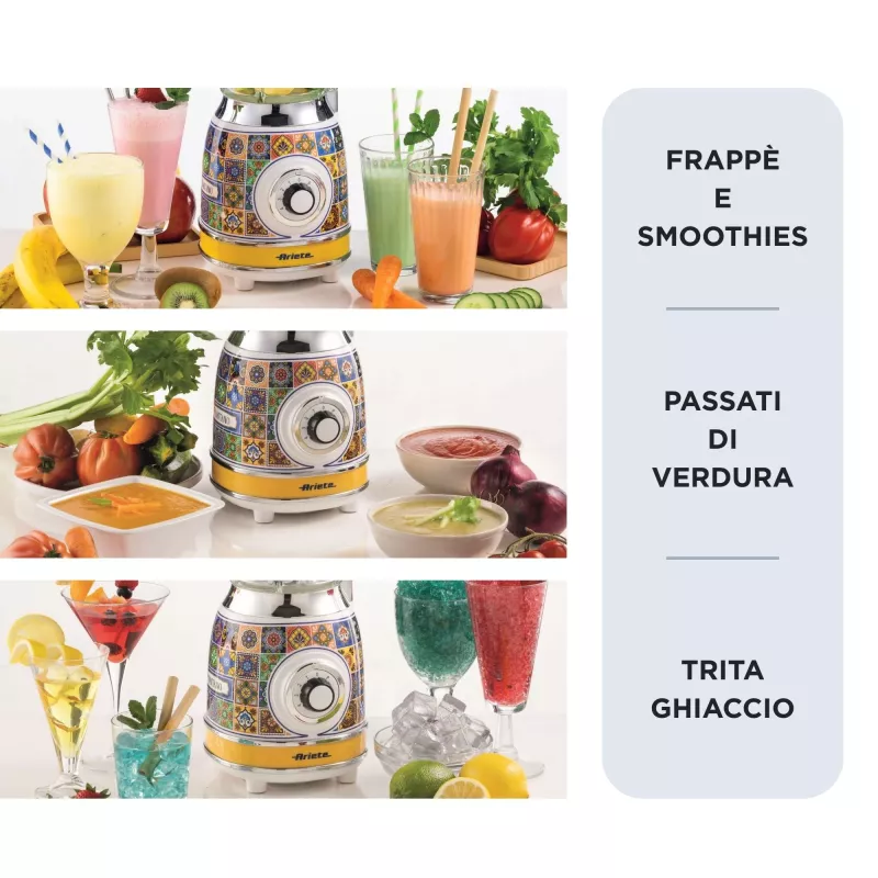 Ariete 583 Positano blenderis 1,5 l stiklinis indas, 4 nerūdijančio plieno peiliai, 4 greičiai + impulsas, 1000 W