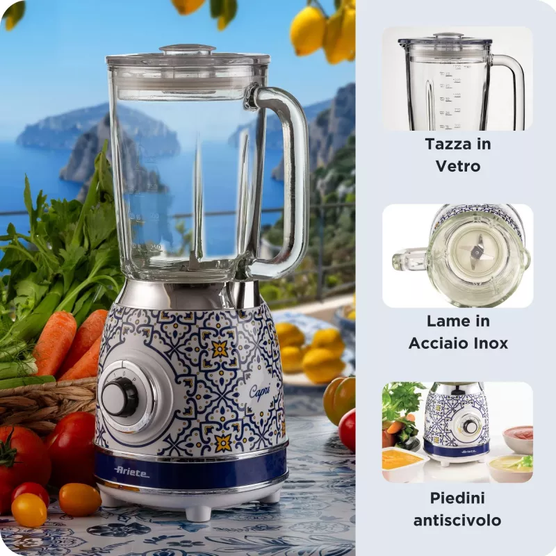 Ariete 583 Capri blenderis su 1,5 l stikliniu indu, 4 nerūdijančio plieno peiliukais, 4 greičiais + pulsu, 1000 W
