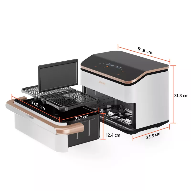 Kepimo krosnelė su oro cirkuliacija Cosori Dual Blaze Twinfry Chef Edition Double 10 L, 2800 W, belaidis ryšys, rožinis auksas, balta