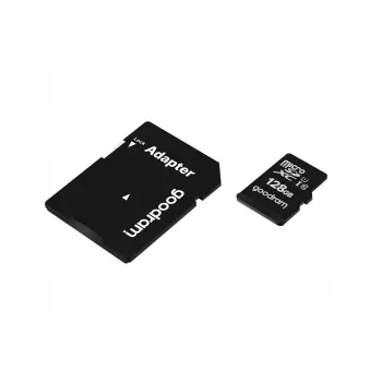 GOODRAM 128GB MicroSDXC UHS-I Class 10 atminties kortelė (skaitymas 100 MB/s, rašymas 10 MB/s) su SD adapteriu
