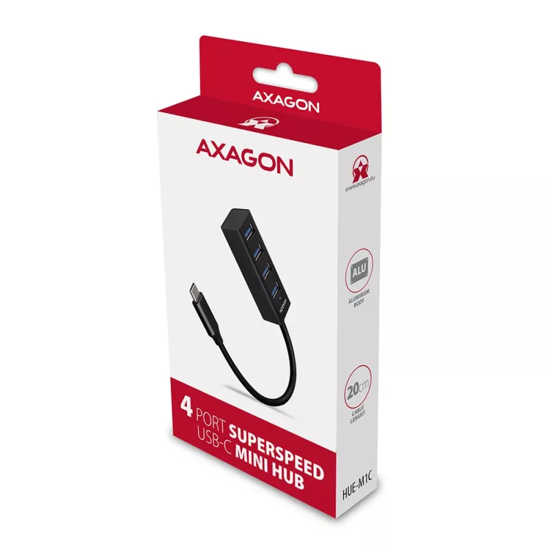 Axagon HUE-M1C 4x USB 3.2 Gen 1 MINI USB šakotuvas, metalinis, 20 cm USB-C laidas