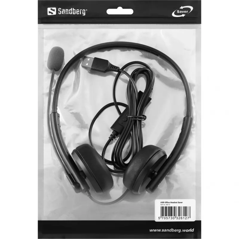 Sandberg USB Office Headset Saver, laidinis, skambučiams/muzikai, 20–20000 Hz, 150 g, ausinės, juodos