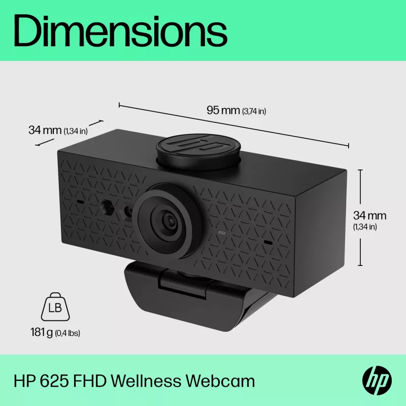 HP 625 FHD Webcam, 4 MP, 1920 x 1080 pikselių, Full HD, verslo, USB, juoda