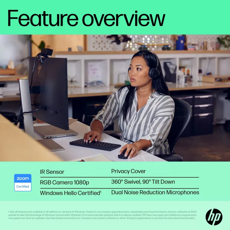 HP 625 FHD Webcam, 4 MP, 1920 x 1080 pikselių, Full HD, verslo, USB, juoda