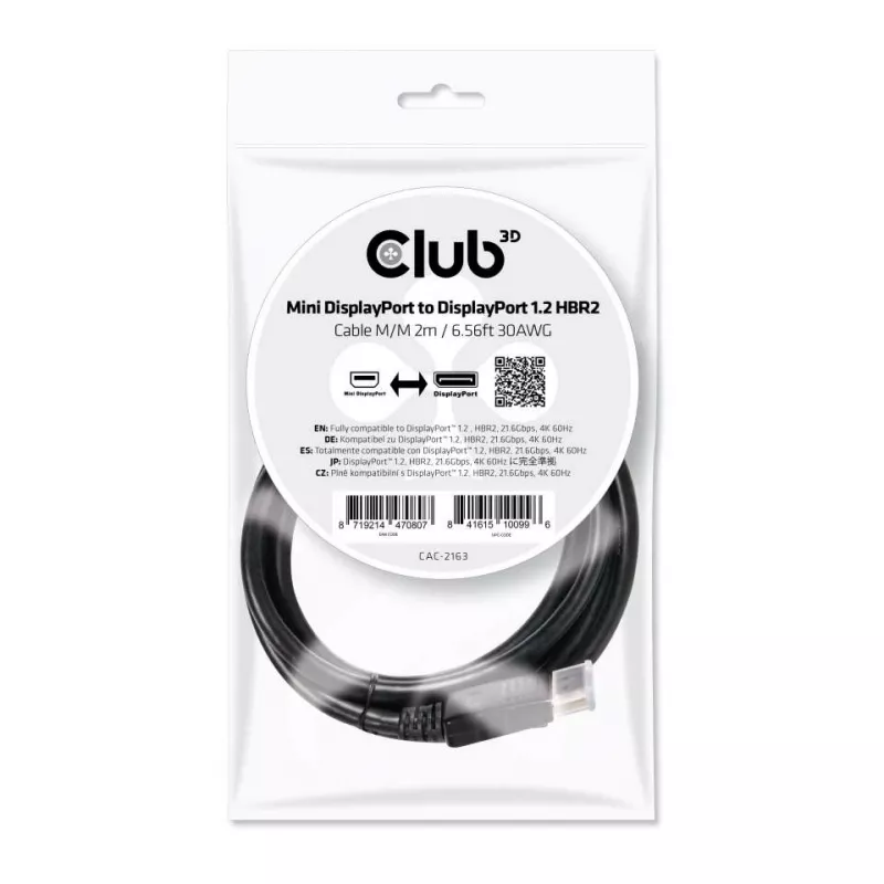 CLUB3D Mini DisplayPort į DisplayPort 1.2 M/M 2m/6.56ft 4K60Hz kabelis
