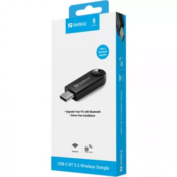USB-C Bluetooth 5.3 adapteris SANDBERG 136-69, skirtas nešiojamiesiems ir staliniams kompiuteriams
