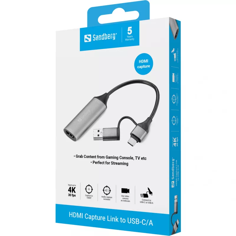 Sandberg HDMI fiksavimo jungtis į USB-C/A