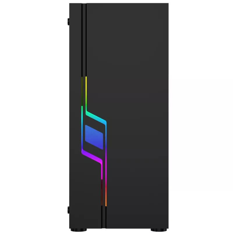 PC korpusas GEMBIRD Fornax 2000 RGB Midi Tower juodas — Micro ATX/ITX/ATX, 1x120 mm galinis ventiliatorius, 2x2,5 colio vietos, 2xUSB 3.0 A tipo, grūdintas stiklas