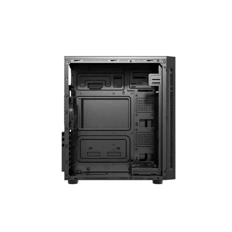 PC korpusas GEMBIRD Fornax 160 Mini Tower — juodas, SPCC, tinka ITX/mATX/ATX, 1×3,5 colio + 3×2,5 colio vietos, 7 išplėtimo lizdai, 445×185×390 mm