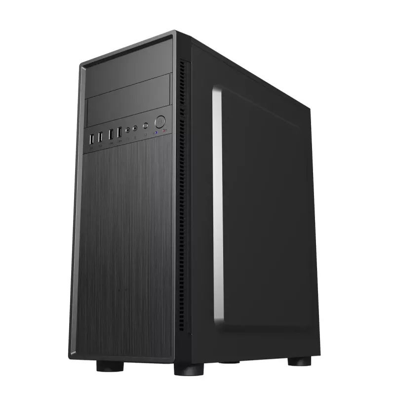 PC korpusas GEMBIRD Fornax 160 Mini Tower — juodas, SPCC, tinka ITX/mATX/ATX, 1×3,5 colio + 3×2,5 colio vietos, 7 išplėtimo lizdai, 445×185×390 mm