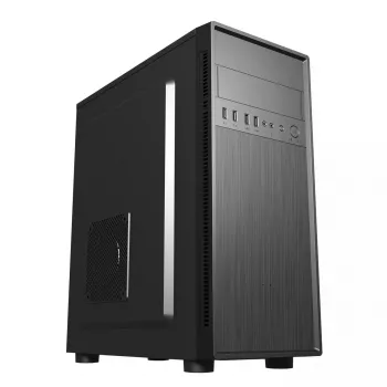 PC korpusas GEMBIRD Fornax 160 Mini Tower — juodas, SPCC, tinka ITX/mATX/ATX, 1×3,5 colio + 3×2,5 colio vietos, 7 išplėtimo lizdai, 445×185×390 mm