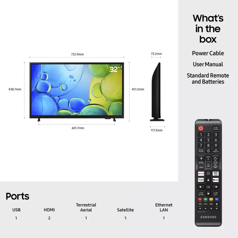 LED televizorius Samsung UE32F6000FKXXU 32 colių (81,3 cm) Full HD 1920x1080, Tizen, Wi-Fi, HDR10+, 2×HDMI, 2.0ch, VESA 200×200