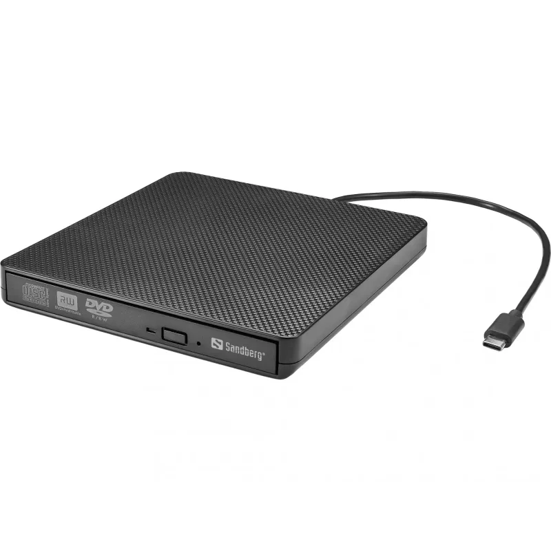 Sandberg USB-C/A DVD įrenginys, juodas, dėklas, staliniam/nešiojamam kompiuteriui, DVD Super Multi DL, USB Type-C, CD-R, CD-ROM, CD-RW, DVD+R DL, DVD-R, DVD-R DL, DVD-RAM, DVD-ROM, DVD-RW