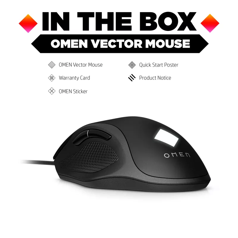 HP OMEN Vector pele, dešinei rankai, IR LED, USB Type-A, 16000 DPI, 1 ms, juoda