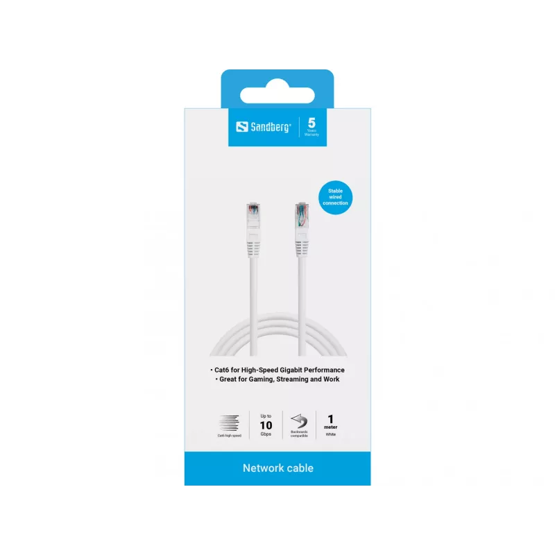 Tinklo kabelis Sandberg UTP Cat6 RJ-45 1 m Baltas