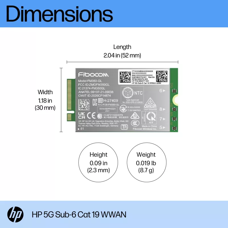 HP 5G Sub-6 Cat 19 WWAN adapteris / tinklo plokštė
