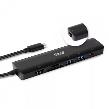 CLUB3D USB Type C 7-in-1 Hub HDMI 4K60Hz SD TF kortelių lizdas 2x USB Type A USB Type C PD RJ45, veikia su Thunderbolt 3