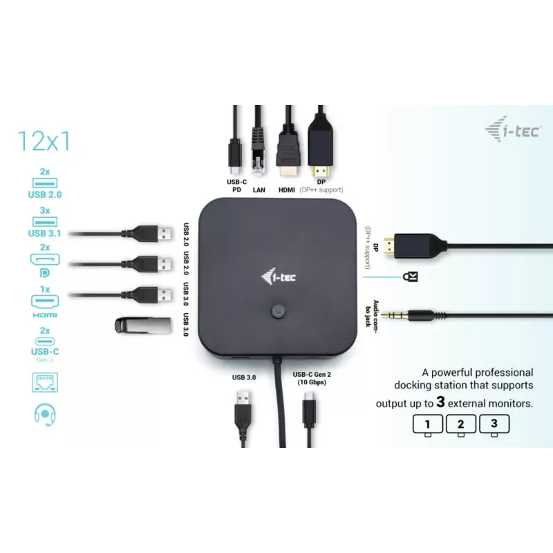 i-tec USB-C HDMI Dual DP dokų stotelė su 100 W įkrovimu