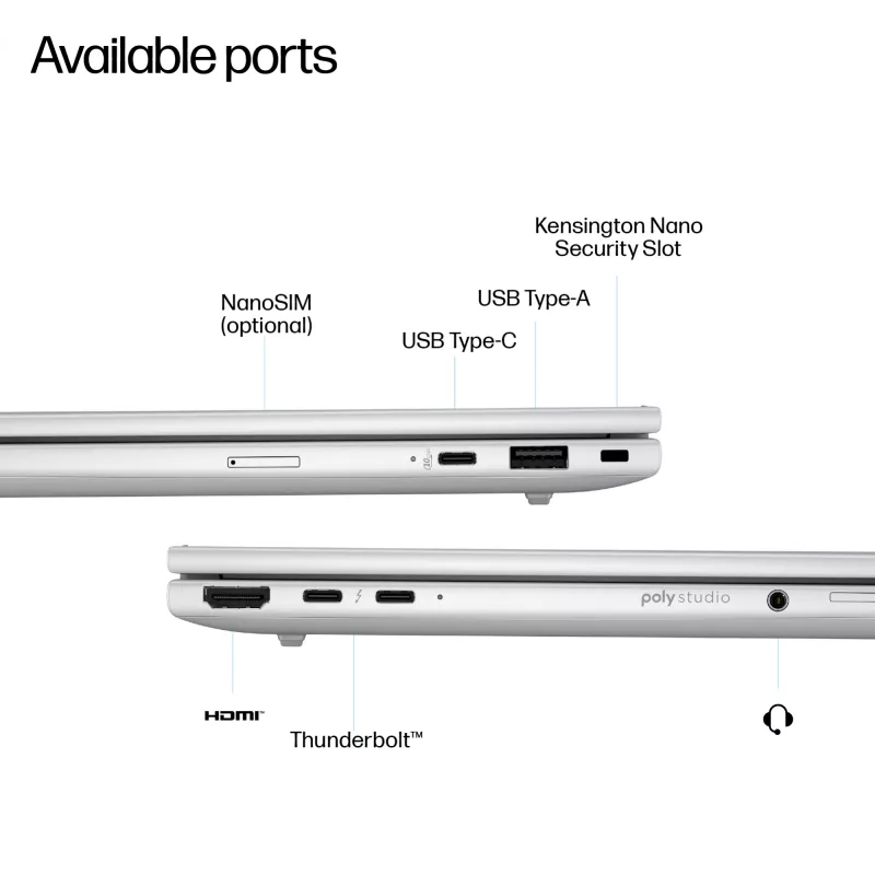 Nešiojamas kompiuteris HP EliteBook 8 G1a Next Gen AI Copilot+ AMD Ryzen AI 5 340 16 colių WUXGA 24 GB DDR5 512 GB SSD Wi‑Fi 7 Windows 11 Pro Sidabrinis