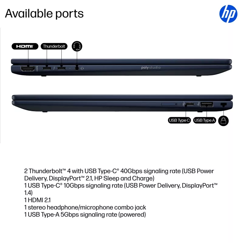 Nešiojamas kompiuteris HP EliteBook X Flip G1i Hybrid 2-in-1 Intel Core Ultra 5 228V 14 colių WUXGA Touch 32 GB LPDDR5x 512 GB SSD Wi‑Fi 7 Windows 11 Pro Mėlynas