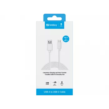 Sandberg USB-C 3.1 USB-A 3.0 2M laidas, 2 m, USB C, USB A, USB 3.2 Gen 1 (3.1 Gen 1), Kištukas/Kištukas, Baltas