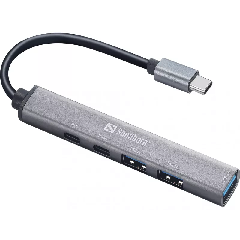 Sandberg USB-C į 3xUSB-A+2xUSB-C SAVER USB 3.2 Gen 1 pilkas aliuminis