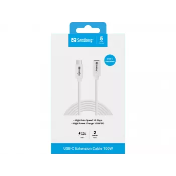 Sandberg USB-C į USB-C ilginamasis kabelis 2 m, 100 W, USB 3.2 Gen 2, baltas