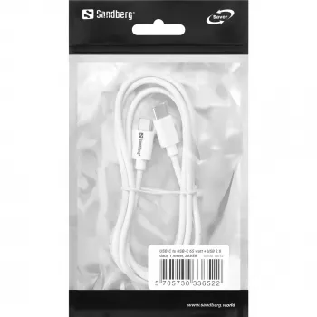 Sandberg USB-C į USB-C 65W 1M SAVER laidas, 1 m, USB C, USB C, USB 2.0, Baltas