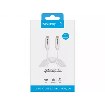 Sandberg USB-C į USB-C USB 3.1 G2 100W 2M laidas baltas