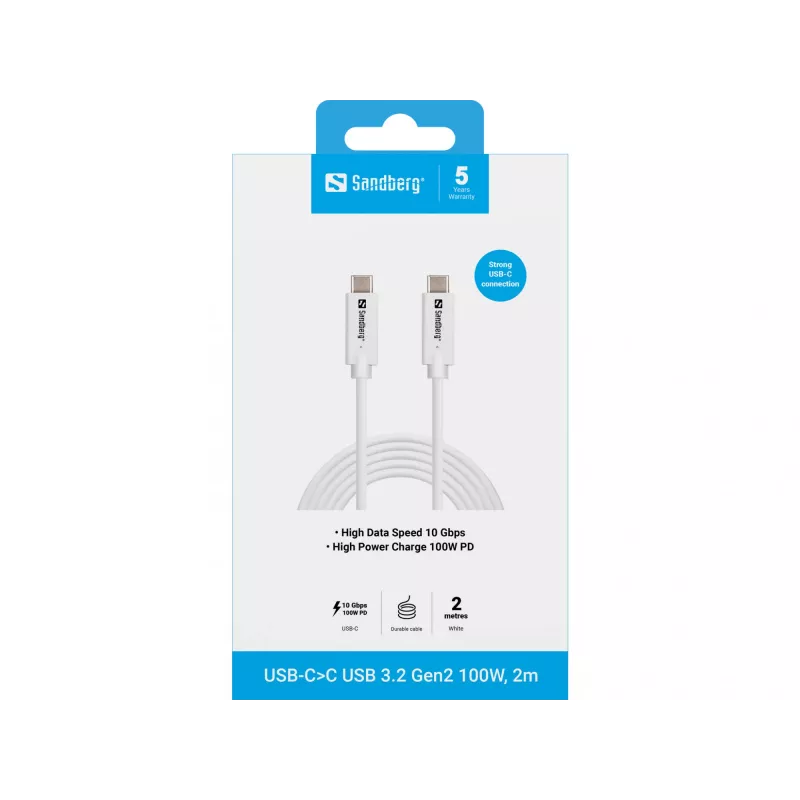 Sandberg USB-C į USB-C USB 3.1 G2 100W 2M laidas baltas