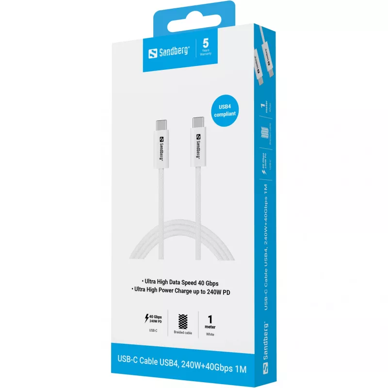 Laidas Sandberg USB-C>USB-C USB4 240W 40Gbps 1m baltas