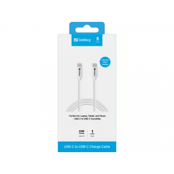 Sandberg USB-C įkrovimo laidas 1 m, 65 W, USB 3.2 Gen 1, baltas