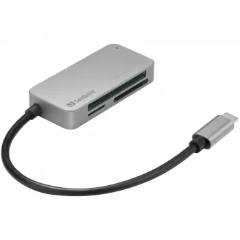 Sandberg USB-C Multi Card Reader Pro, CF, MMC, MicroSD (TransFlash), SD, SDHC, SDXC, xD, juoda, USB 3.2 Gen 1 (3.1 Gen 1) Type-C, 1 vnt., 82 mm, 23 mm