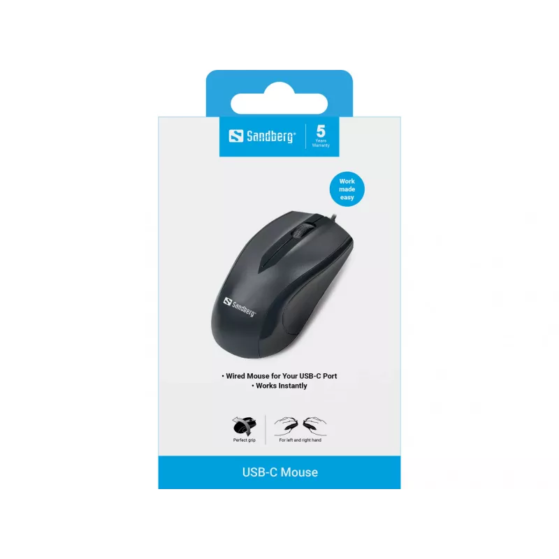 Sandberg USB-C pelė, ambidekstrinė, optinė, USB Type-C, 1200 DPI, juoda