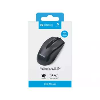 Sandberg USB pelė, dešinei rankai, optinė, USB Type-A, 1200 DPI, juoda