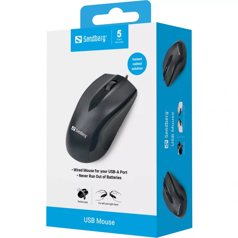 Sandberg USB pelė, dešinei rankai, optinė, USB Type-A, 1200 DPI, juoda
