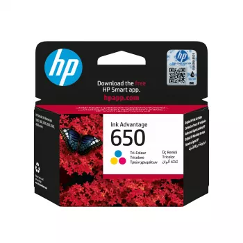 HP 650 Tri-color Original Advantage kasetė, žalsvai mėlyna, purpurinė, geltona, 1 vnt., 200 puslapių