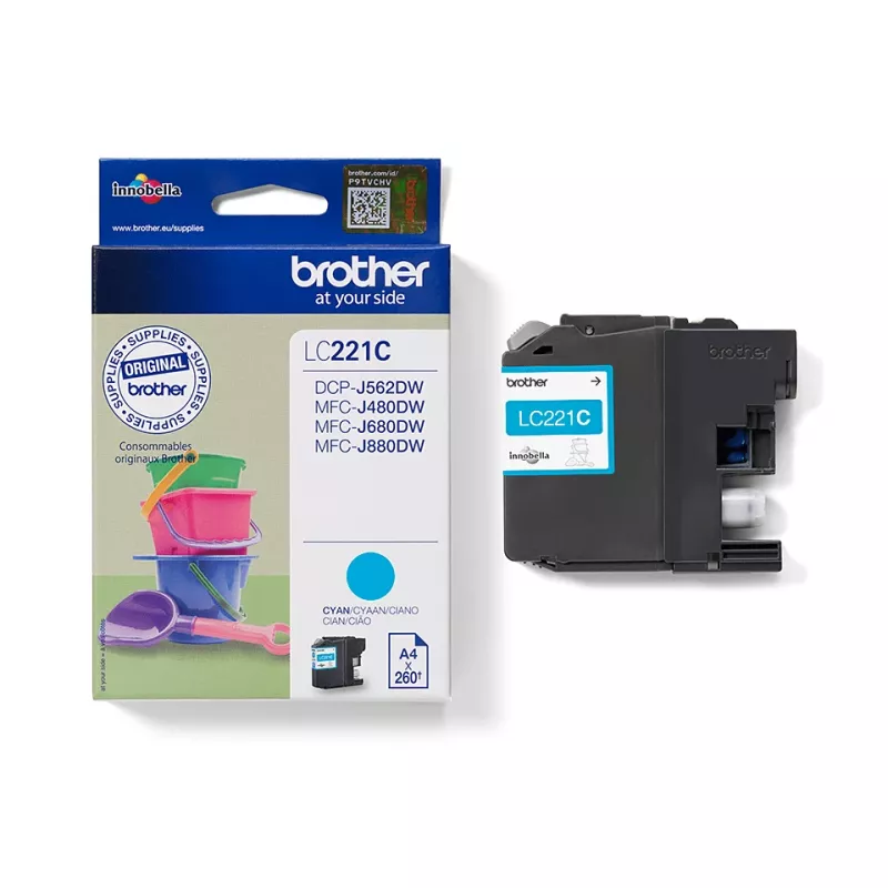 Originalus Brother LC-221C mėlynas (ciano) rašalo kasetė, 260 puslapių, tinka DCP-J562DW, MFC-J480DW