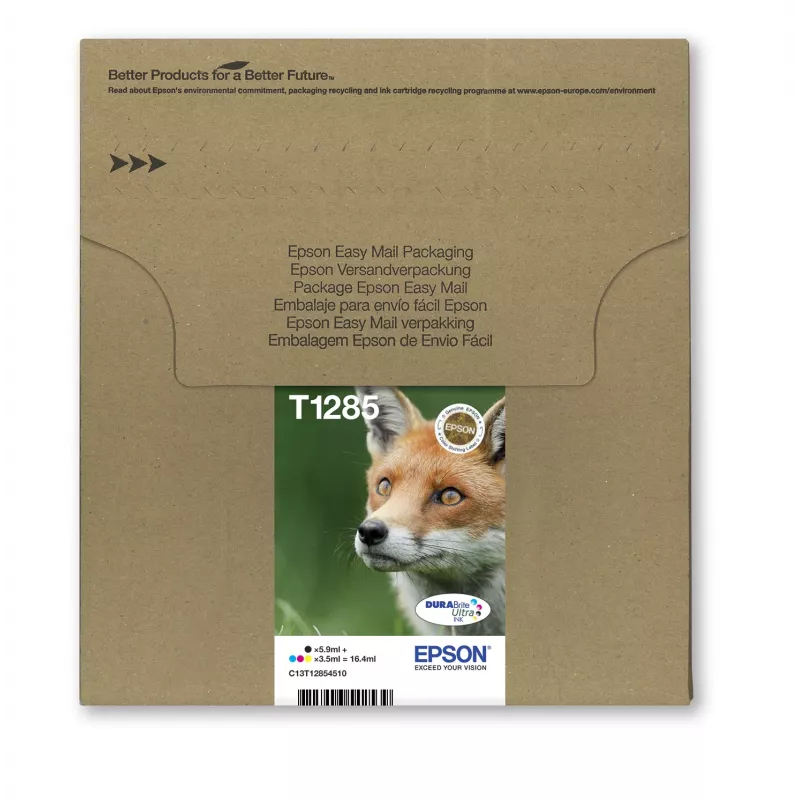 Originalūs Epson Fox T128 EasyMail rašalo kasečiai – 4 spalvos (juoda 5,9 ml; žydra/magenta/geltona 3,5 ml)