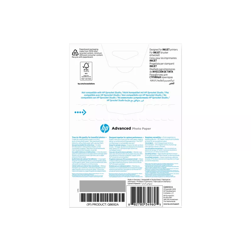 HP Advanced Photo Paper Glossy 250 g/m2 10x15 cm (101x152 mm) 100 lapų