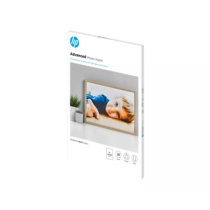 HP blizgus nuotraukų popierius 250 g/m² A3 (297x420 mm) 20 lapų