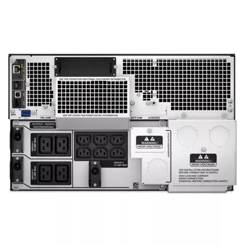 APC Smart-UPS On-Line SRT8KRMXLI – 8 kW/VA, 6x C13 + 4x C19 + vienfazė išvestis, montuojamas į stelažą, integruota tinklo valdymo kortelė