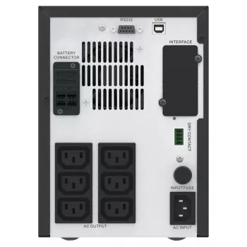 APC Easy UPS 1 fazė Line Interactive, 1000VA, Tower, 230V, 6 IEC C13 lizdai, AVR, Sausas kontaktas, LCD, be tinklo kortelės palaikymo