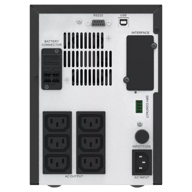 APC Easy UPS 1 fazė Line Interactive, 1000VA, Tower, 230V, 6 IEC C13 lizdai, AVR, Sausas kontaktas, LCD, be tinklo kortelės palaikymo