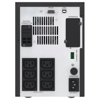 APC Easy UPS 1 fazė linijinis interaktyvus, 1500VA, bokštas, 230V, 6 IEC C13 lizdai, AVR, sausas kontaktas, LCD, be tinklo kortelės palaikymo