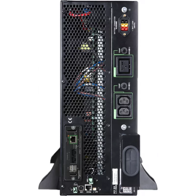 APC Smart-UPS On-Line, 5kVA/5kW, stelažinis/bokštinis, 230V, 2x IEC C13+1x IEC C19+tvirtas laidas 3 laidų (H+N+E) lizdai, tinklo kortelė, be bėgių komplekto