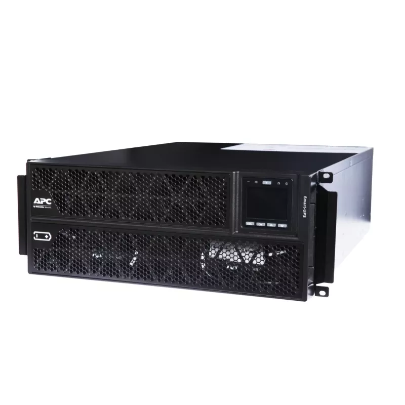 APC Smart-UPS On-Line, 5kVA/5kW, stelažinis/bokštinis, 230V, 2x IEC C13+1x IEC C19+tvirtas laidas 3 laidų (H+N+E) lizdai, tinklo kortelė, be bėgių komplekto